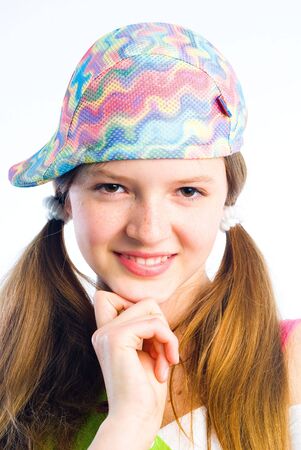 Playful teenage pretty girl closeup portraitの写真素材