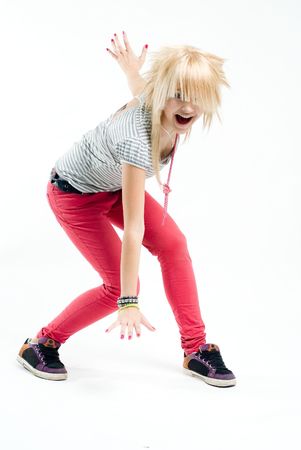 Screaming blonde emo girl at white backgroundの写真素材