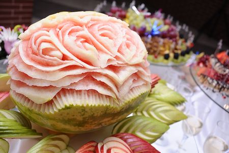 Tasty watermelon decorated like roseの写真素材
