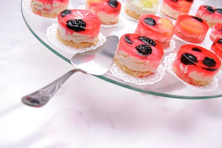 Tasty jelly cakes with blackberriesの写真素材
