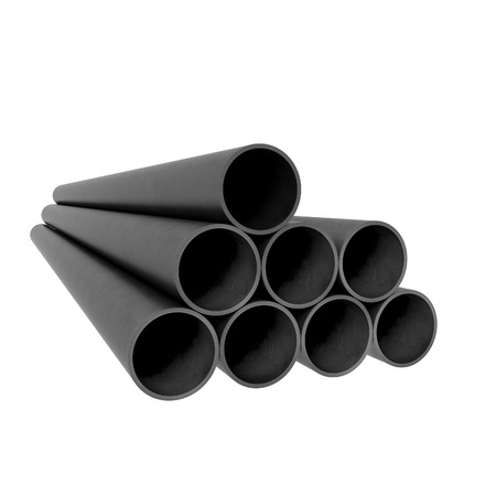 Stacked black plastic industrial tubesの写真素材