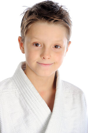 Cheerful closeup karate boy portraitの写真素材