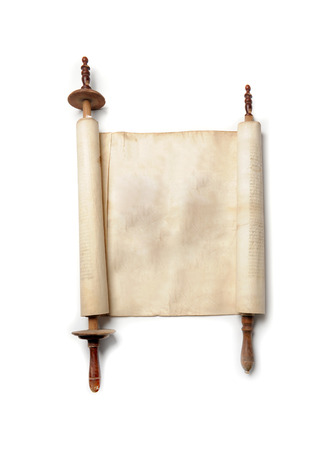 Roll of antique blank manuscript over whiteの写真素材