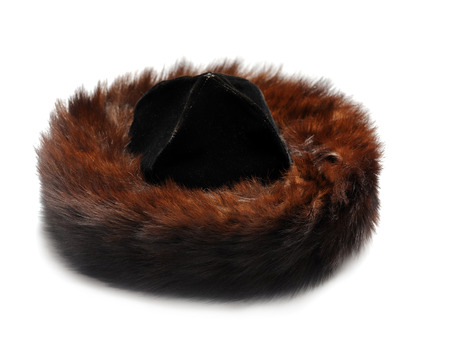Traditional male jewish fur hat over whiteの写真素材