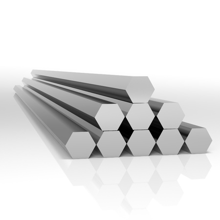 Folded metal beams hexagonal shape at white backgroundの写真素材