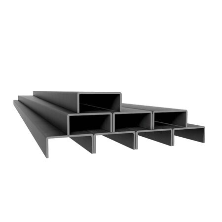 Metal rectangular beams stack at white backgroundの写真素材