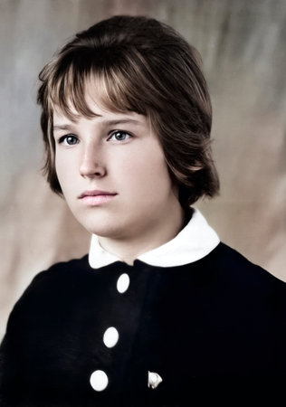 Vintage portrait of a young sixteen year old pretty girl. Retro photo from 1963.