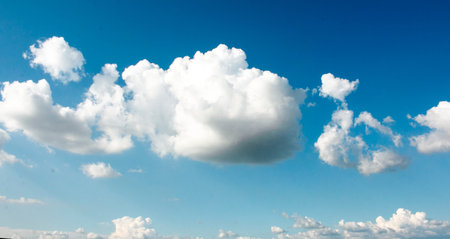 Clouds on Dnieper River. Cumulus white cloud.