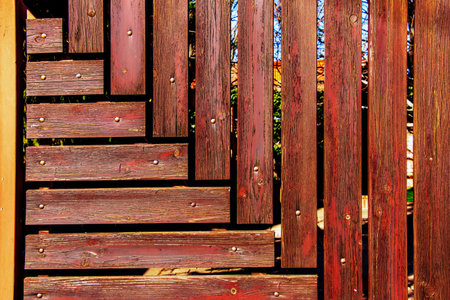 Wooden fence. Torn wooden panels. Pattern interior design. Decorative fence. Material board....