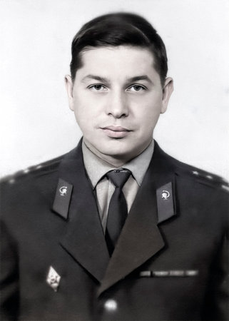 Vintage portrait of a middle-aged man in a military doctor's uniform. Captain-medic. Retro photo...
