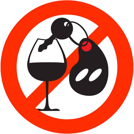 Red circle stop sign with car key and wine beakerのイラスト素材