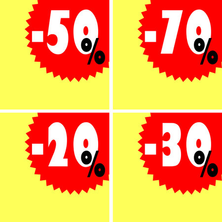 four discount sign set with percent numbersのイラスト素材