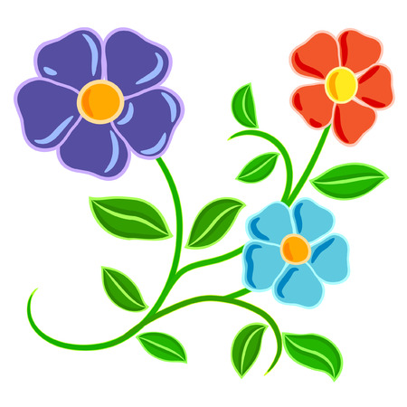 three hand style flowers with leavesのイラスト素材