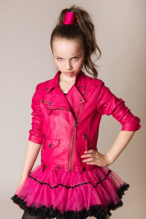 fashion little girl in glam rock styleの写真素材