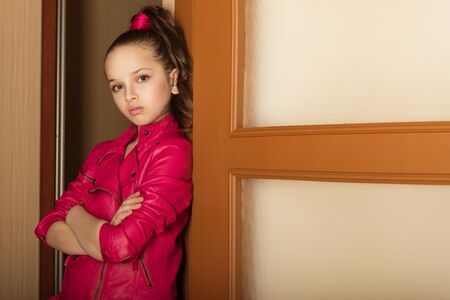 closeup portrait little girl in glam rock styleの写真素材