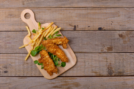Crispy strips chicken breast meat. Top view with copy spaceの写真素材