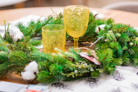 glasses on the New Year's table, festive table decoration,の写真素材