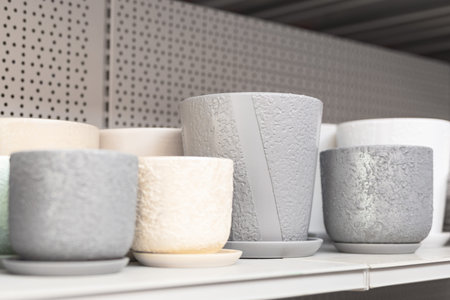 ceramic flower pots on sale in a home decor store
