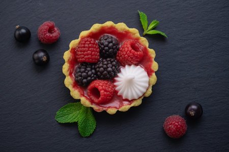 Berry pie, Red raspberry cake with mint, vegetarian dessert