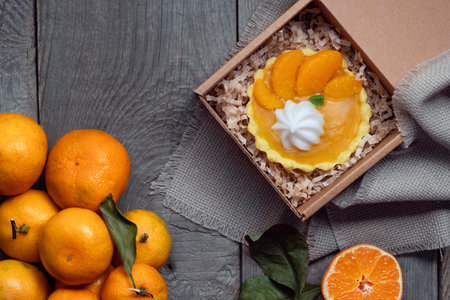 tangerine pie, delivery of homemade cakes, fruit tart to orderの写真素材