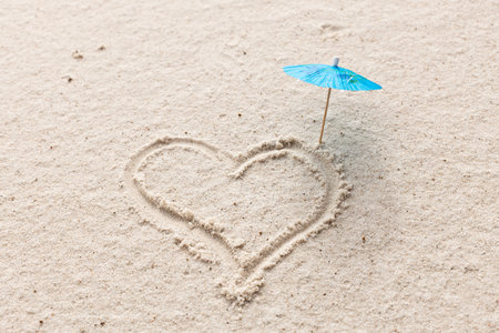 heart of sand on seashore, rest and resort backgroundの写真素材