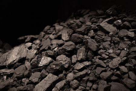 pile of natural black coal lumps, in a coal mine, Coal background, carbon, anthraciteの写真素材