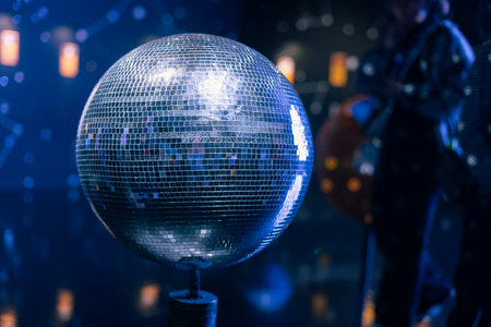 disco ball, Close up of disco ball at a night club, night party backgroundの写真素材