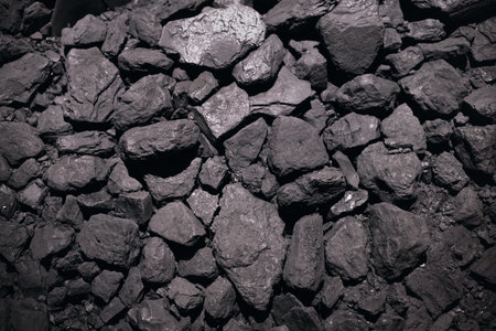 Natural black coals for background. Industrial coals.It can be used as a fuel for coal industry. Top viewの写真素材