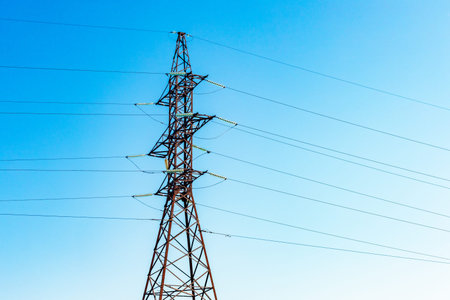 High-voltage power transmission line. High-voltage.