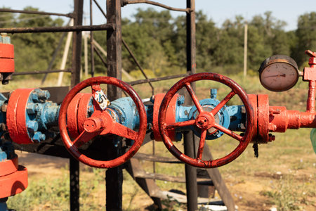 Close-up of block valves, Oil valve