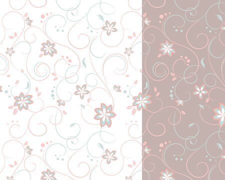 Two-colored background of flowers and curls vectorのイラスト素材