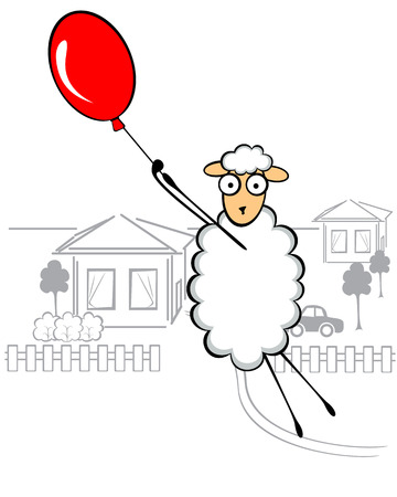 Funny young sheep in different situations of lifeのイラスト素材