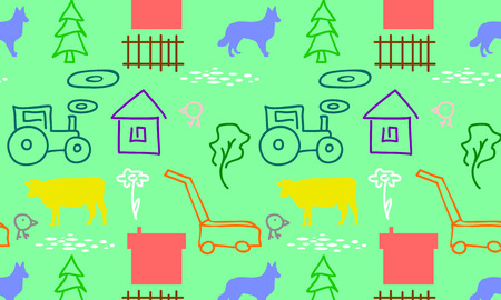 seamless pattern with a farm tractor and mower cow houseのイラスト素材