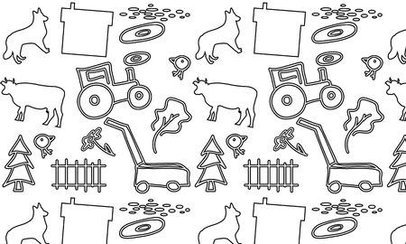 seamless pattern with a farm tractor and mower cow houseのイラスト素材