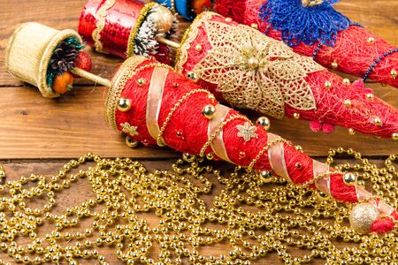 Handmade Christmas trees and ornaments.の写真素材