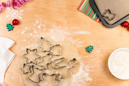 Step by step. Making Christmas cookies with different shapes of cookie cutters.の写真素材