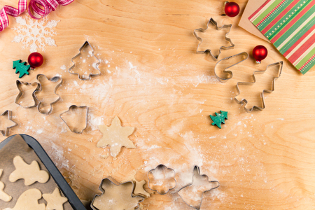 Step by step. Making Christmas cookies with different shapes of cookie cutters.の写真素材