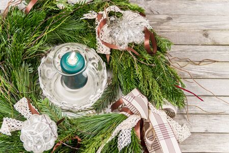 An ornament wreath used as a centerpiece.の写真素材
