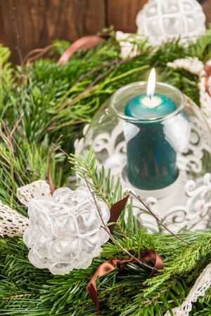 An ornament wreath used as a centerpiece.の写真素材