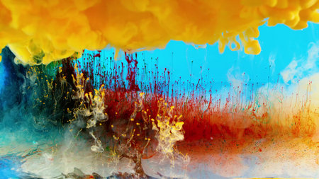 colored ink clouds in red green blue as a symbol for mixing additive colors