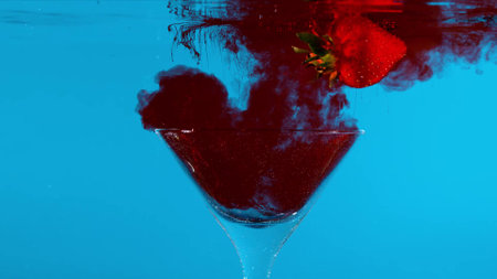 We blow up green and red smoke bombs in an aquarium with waterの写真素材