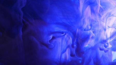 Liquid paint mixing artwork with splashes and swirls. Detailed background movement with blue and...