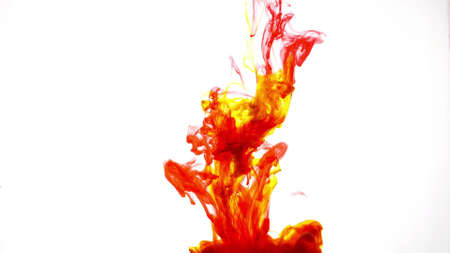 An explosion of colored paints in water on a white backgroundの写真素材