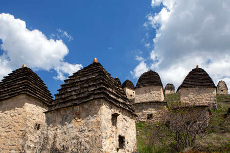 Tower crypts close up. "City of dead". Dargavs. North Ossetia. Russiaの写真素材