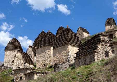 Tower crypts close up. "City of dead". Dargavs. North Ossetia. Russiaの写真素材