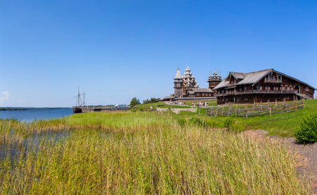 Shore of Lake Onega with main attractions. Kizhi Island. Republic of Karelia. Russiaの写真素材