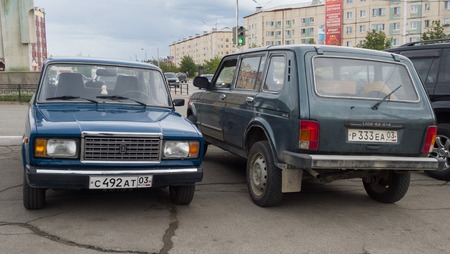 SEVEROBAIKALSK, RUSSIA - July 17 2017 : Russian cars LADA NIVA on the streetsのeditorial素材