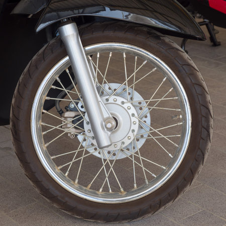 the front wheel of the scooter closeup