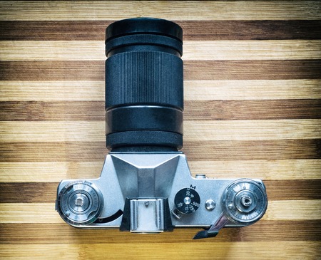 old camera on the deskの写真素材