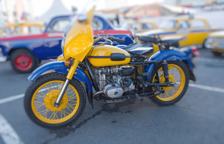 old motorcycle on the street close upの写真素材